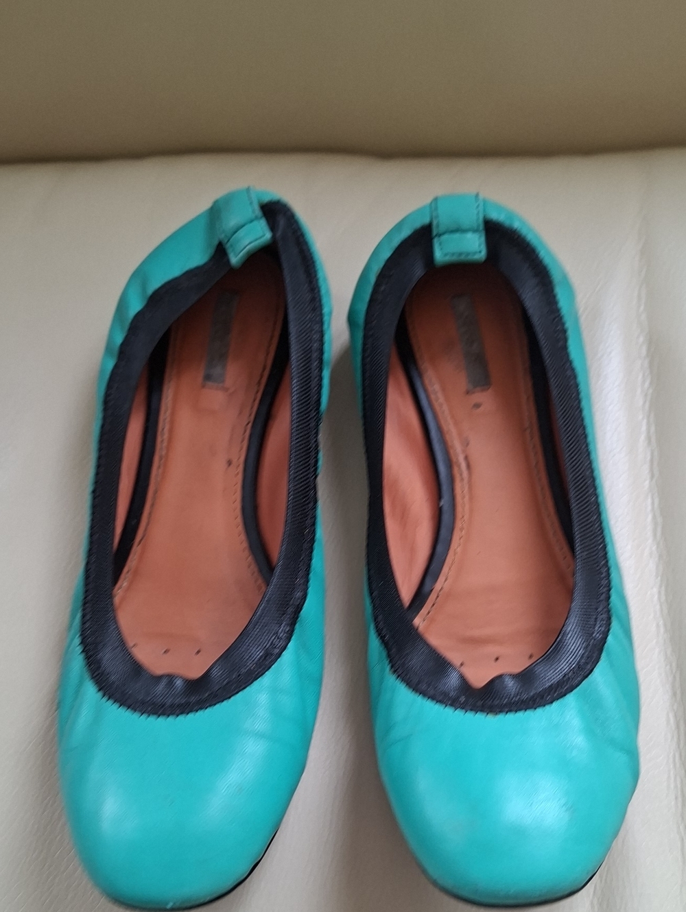 GeoxTeal Leather Slip-On Ballet Flats with Black Trim